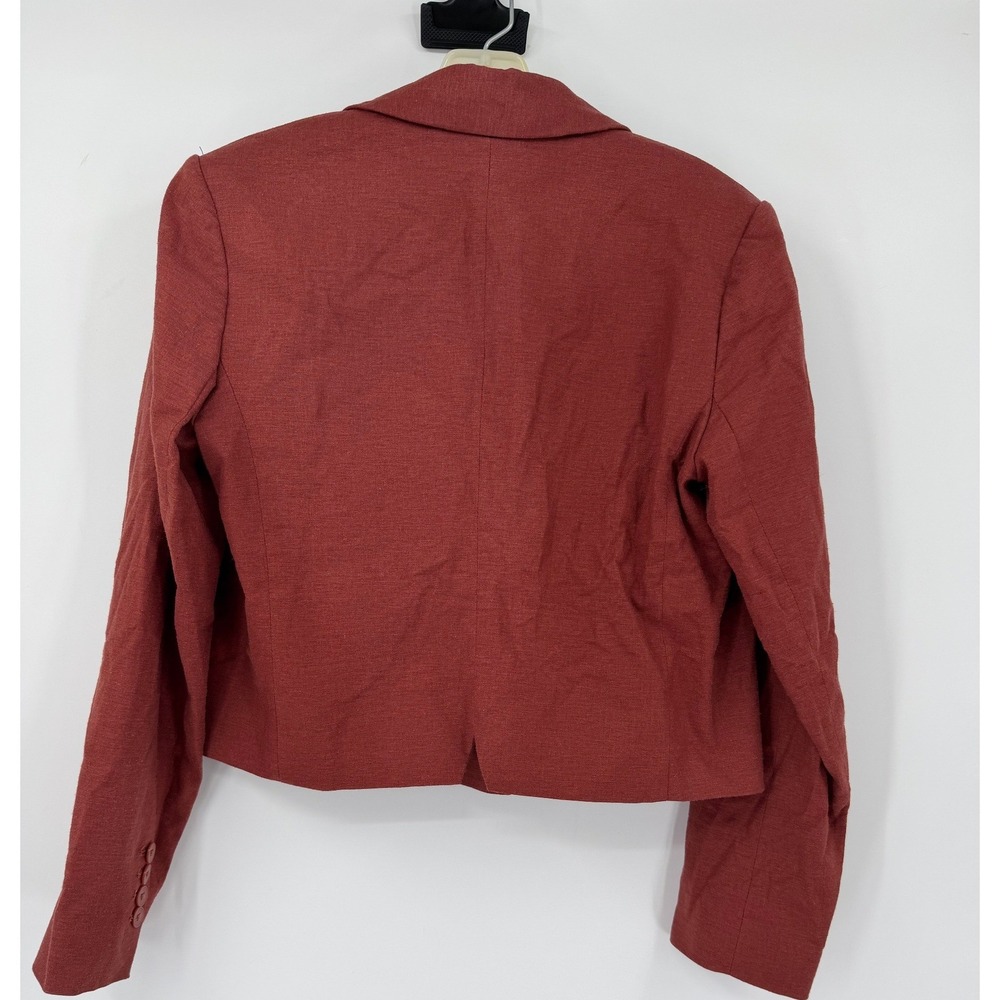 Express Womens Rust Linen Blend Double Breasted Cropped Blazer Jacket Size M NEW - Picture 2 of 7
